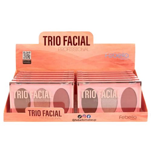 Trio de Contorno, Blush e Iluminador Profissional Febella MU5013 - Box c/ 12 unid