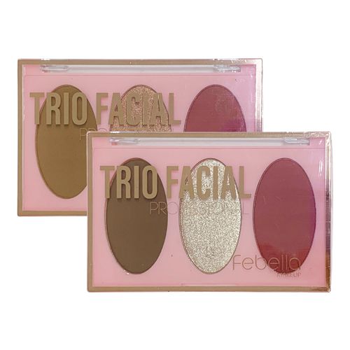 Trio de Contorno, Blush e Iluminador Profissional Febella MU5013 - Kit c/ 02 unid