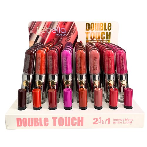 Batom Líquido e Brilho Labial Double Touch Febella BM40121 - Box c/ 48 unid