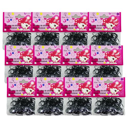Elástico de Silicone Para Cabelo Preto Hello Mini SL678-3 - Pcte c/ 12 unid