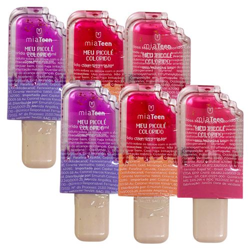 Gloss Hidratante Meu Picolé Colorido Mia Teen Mia Make 442 - Kit c/ 06 unid