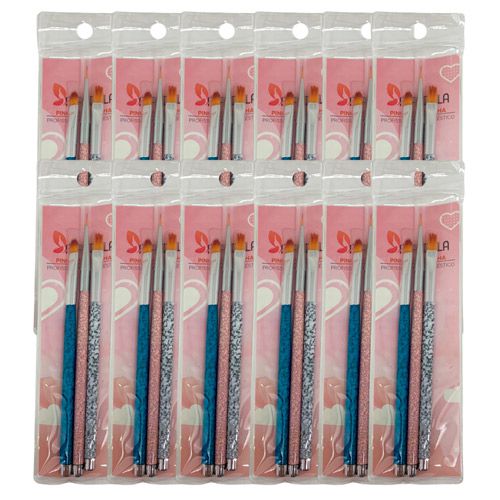 Kit com 03 Pincéis para Decoração de Unhas Mandala JD-3266 - Pcte c/ 12 unid