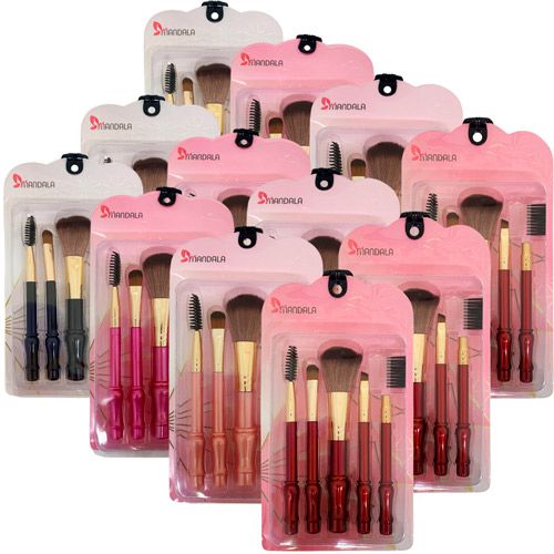 Kit com 05 Pincéis para Maquiagem Mandala PM-696 - Pcte c/ 12 unid