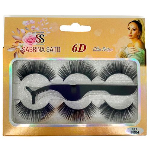 Cílios Postiços com 03 Pares e 01 Pinça 6D F004 Sabrina Sato SS-2913