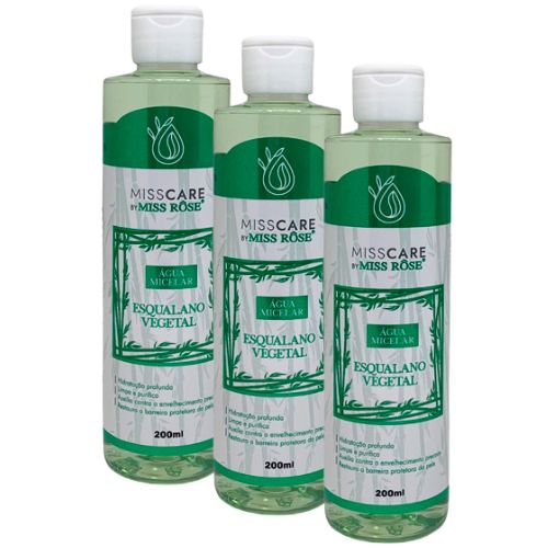 Água Micelar Esqualano Vegetal 200ml Miss Rôse MR071 - Kit c/ 03 unid
