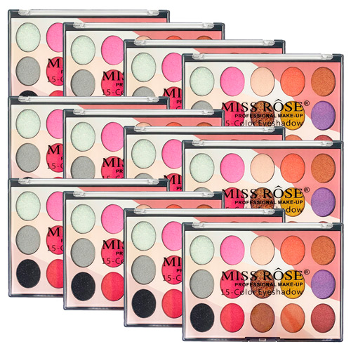 Paleta de Sombras 15 cores Miss Rôse 7001-077MT2 - Kit c/ 12 unid