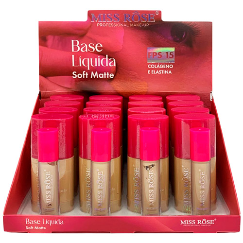 Base Líquida Soft Matte Sinta-se Cores Claras Miss Rôse MR050-A - Box c/ 16 unid