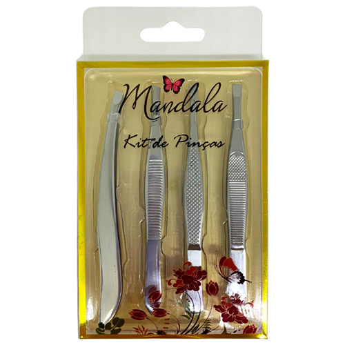Kit com 04 Pinças para Sobrancelhas Mandala JJ-3658