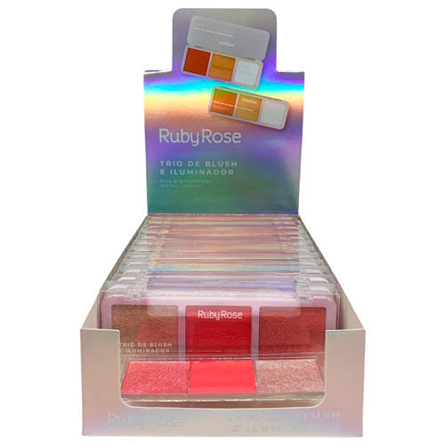 Trio de Blush e Iluminador Ruby Rose HB-583-3 - Box c/ 12 unid