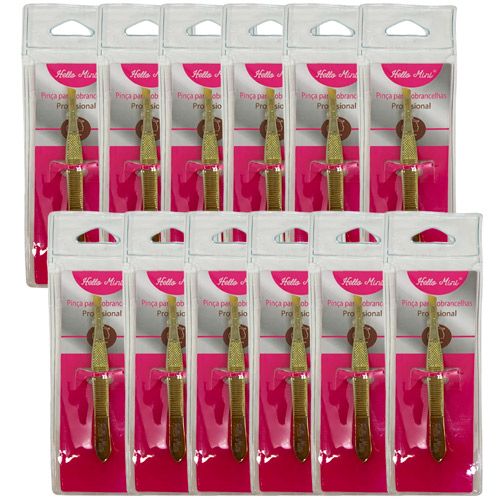 Pinça para Sobrancelha Profissional Hello Mini PI145-2 - Pcte c/ 12 unid