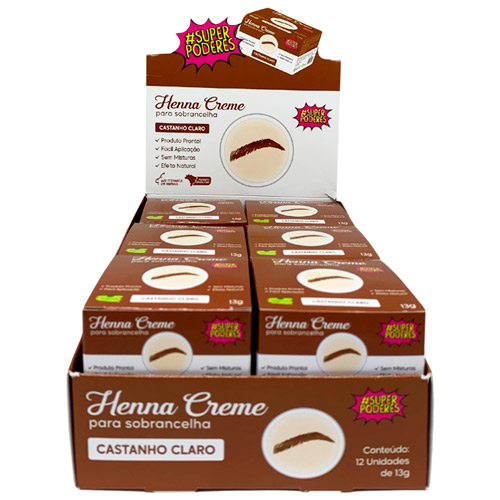 Henna Creme para Sobrancelha Castanho Claro Super Poderes CRCCSP02 - Box c/ 12 unid
