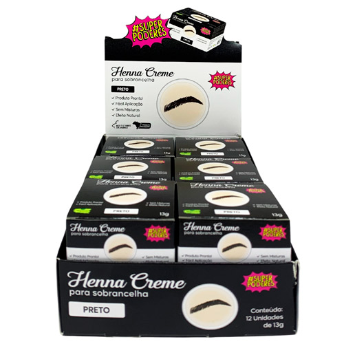 Henna Creme para Sobrancelha Preto Super Poderes CRPS02 - Box c/ 12 unid