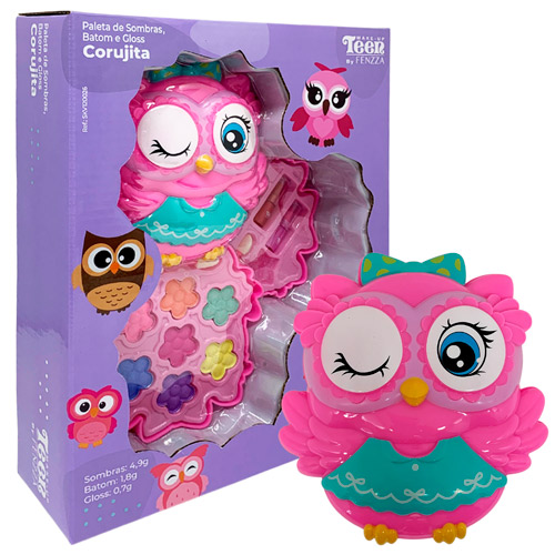 Paleta de Sombras, Batom e Gloss Infantil Teen Corujita Fenzza SKV120026