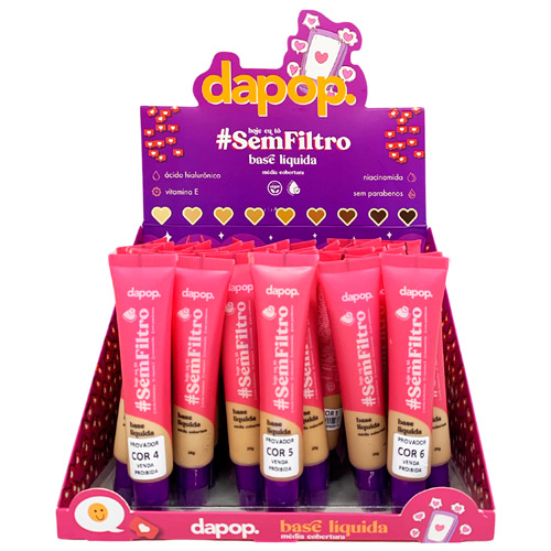 Base Líquida Média Cobertura Hoje Eu Tô Sem Filtro Box B Cor 04 a 06 Dapop DP2268B - Box c/ 36 unid