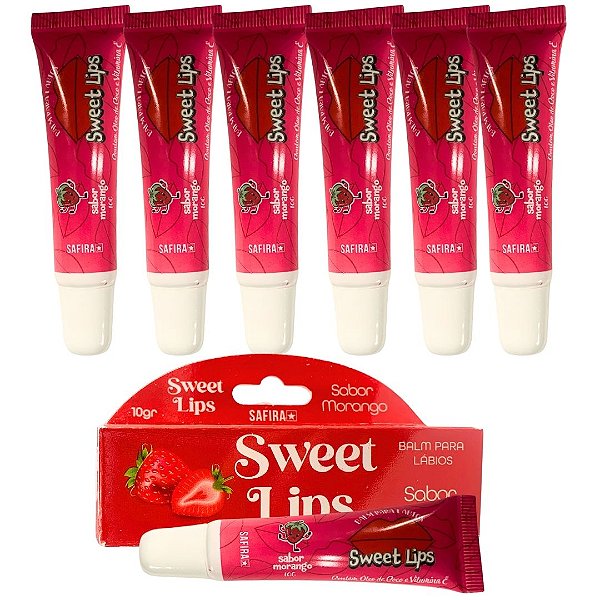 Hidratante Labial Balm Sweet Lips Morango Safira - Kit c/ 06 unid