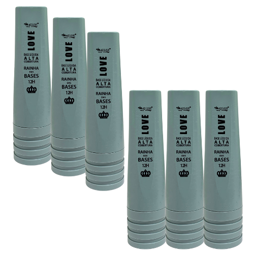 Base Líquida Alta Cobertura Rainha das Bases 12 Horas Box 03 Cor 612 a 617 Max Love - Kit c/ 06 unid