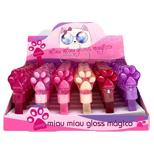 Lip Gloss Miau Miau Gloss Mágico Febella LG40510 - Box c/ 36 unid