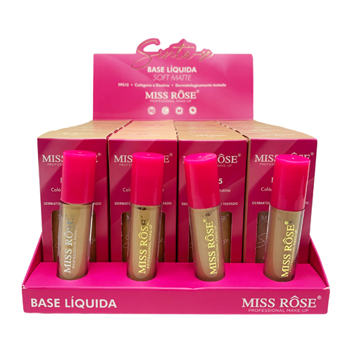 Base Líquida Soft Matte Sinta-se Cores Médias Miss Rôse MR050-B - Box c/ 24 unid