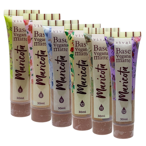 Base Líquida Matte Vegana Maricota Cores Médias Vívai 1030.4.2 - Kit c/ 06 unid