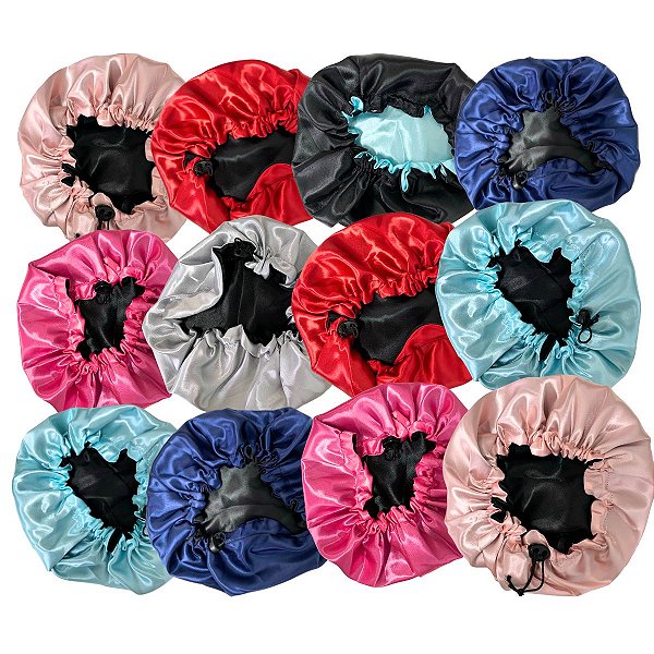 Touca Dupla de Cetim Anti-Frizz para Dormir - Pcte c/ 12 unid