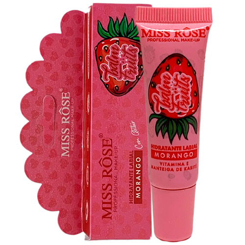 Hidratante Labial com Glitter Morango Balm Fruits Miss Rôse MR054/C