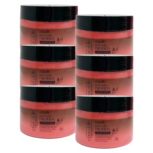 Poran - Esfoliante Corpo e Rosto Chocolate Com Pimenta Porán PR303 - Kit c/ 06 unid