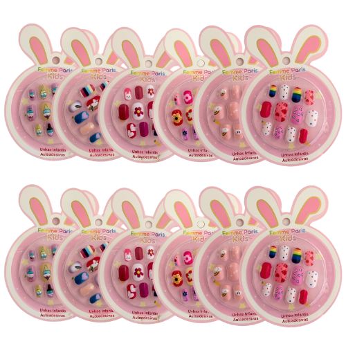Unhas Postiças Infantil Femme Paris Kids FM001 - Pcte c/ 12 unid