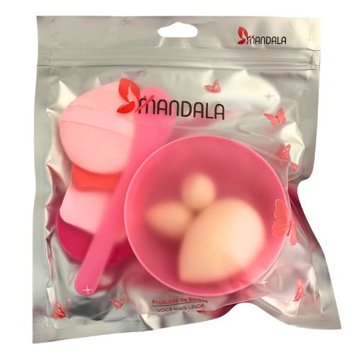 Kit com 07 esponjas para Maquiagem e Espátula Mandala ME001