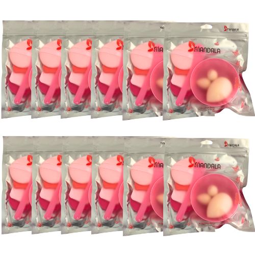 Kit com 07 esponjas para Maquiagem e Espátula Mandala ME001 - Pcte c/ 12 unid