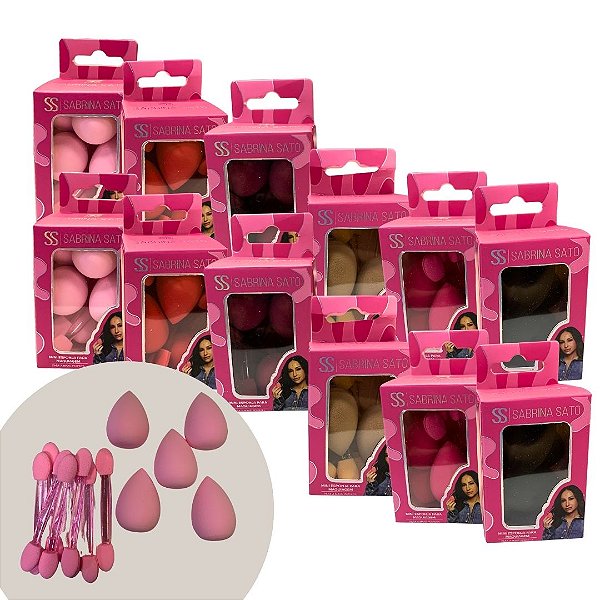 Kit Mini Esponja de maquiagem e Pincel de Sombra Descartável Sabrina Sato SP2025 - Pcte c/ 12 unid