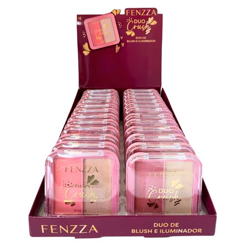 Paleta de Blush e Iluminador Duo Crush Fenzza FZ32035 - Box c/ 24 unid
