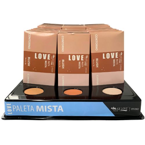 Paleta de Contorno, Blush e Iluminador Max Love Bx03 - Box c/ 36 unid