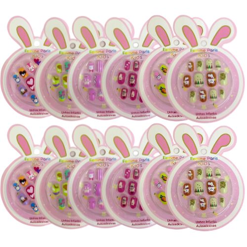 Unhas Postiças Infantil Femme Paris Kids FM002 - Pcte c/ 12 unid