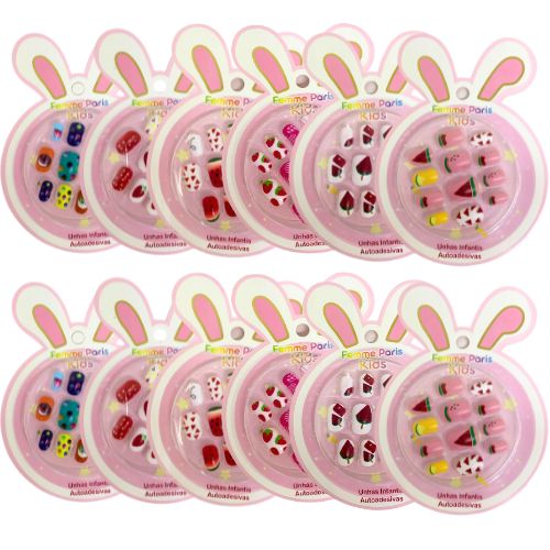 Unhas Postiças Infantil Femme Paris Kids FM012 - Pcte c/ 12 unid