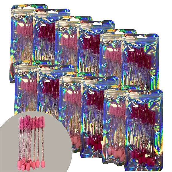 Escovinha para Cílios e Sobrancelhas + Pincel de Sombra Descartavel MM5631 - Pcte c/ 12 unid