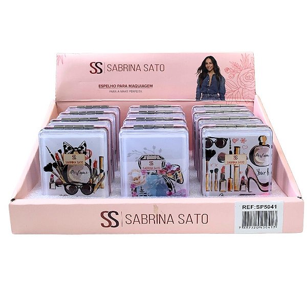 Espelho Portátil de Bolsa Estampado Quadrado Sabrina Sato SP5041 - Box c/ 12 unid