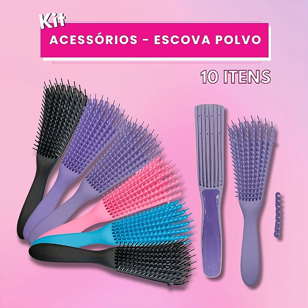 Kit 10 Escovas Polvo para Cabelos Cacheados Sortidas