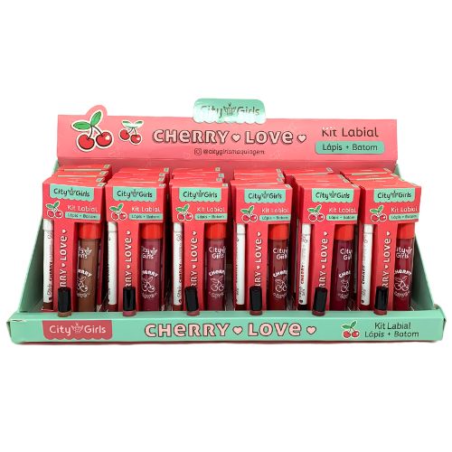 Kit Labial Lápis + Batom Cherry Love City Girls CG339 - Box c/ 24 unid