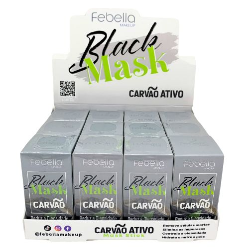 Máscara Facial Carvão Ativo Black Mask Stick Febella MCA10103 - Box c/ 12 unid