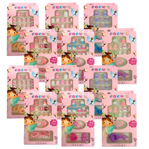 Kit Unha Postiça Infantil + Anel Fofy´s Vivai 5065.1.1 - Pcte c/ 12 unid
