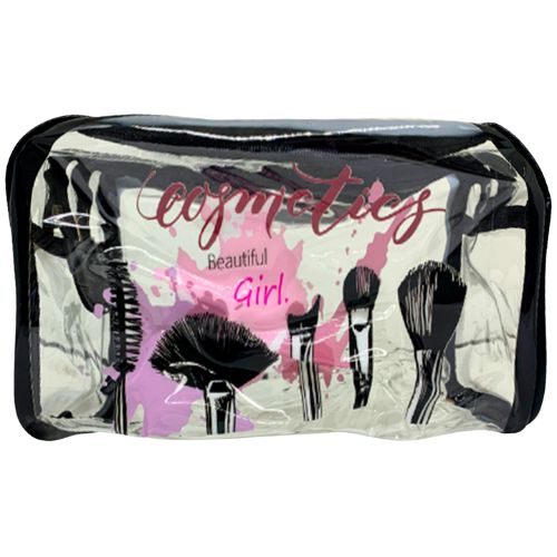 Necessaire Transparente Estampada com 2 Zíper QBM137