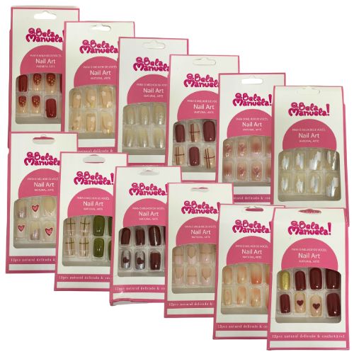 Unhas Postiças Autocolantes Qbela Manuela! QBM737 - Pcte c/ 12 unid