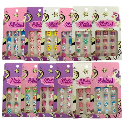 Unhas Postiças Infantil Qbela Manuela! QBM740 - Pcte c/ 12 unid