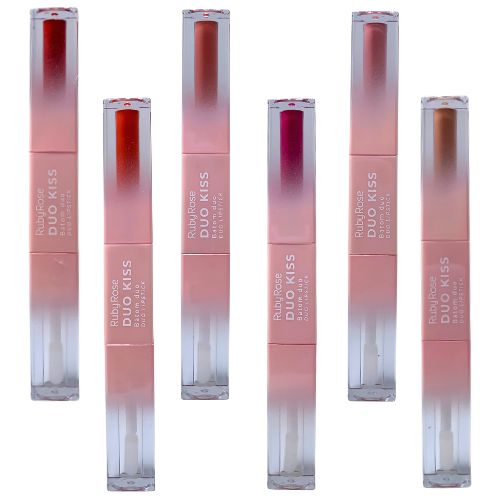Batom Líquido Duo Kiss Ruby Rose HB-L6203 G1 - Kit c/ 06 unid