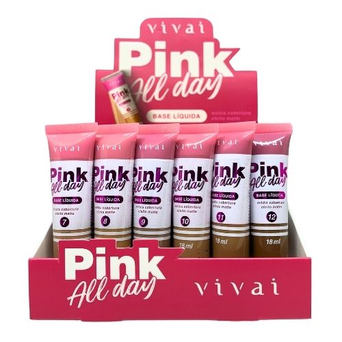 Base Líquida Pink All Day Cor 07 a 12 Vivai 1104.1.2 - Box c/ 36 unid