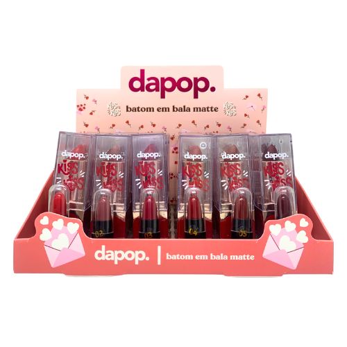 Batom Bastão Matte Kiss Kiss Dapop MK1362 - Box c/ 24 unid