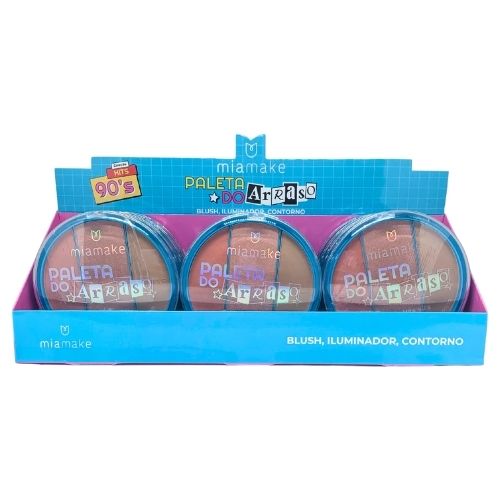 Paleta do Arraso Blush, Iluminador, Contorno Mia Make 492 - Box c/ 12 unid
