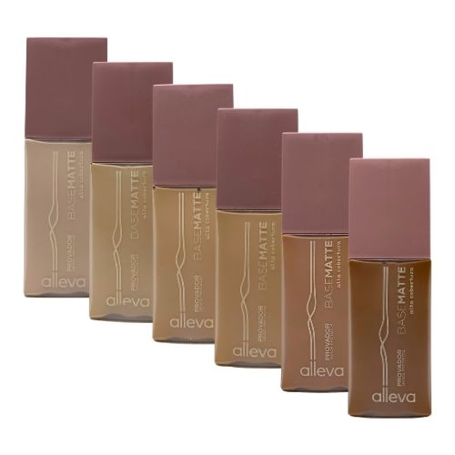 Base Líquida Matte Cor 200 ao 205 Alleva AL2001 - Kit c/ 06 unid