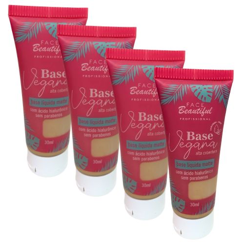 Base Líquida Matte Vegana Cores Claras Face Beautiful - Kit c/ 04 unid