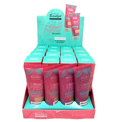 Base Líquida Matte Vegana Cores Escuras Face Beautiful - Box c/ 16 unid